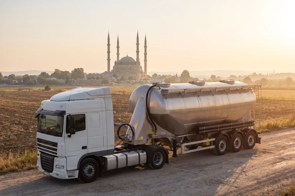 Edirne'de hafriyat taşıma: Avrupa tipi damperli kamyon, Edirne manzarasıyla